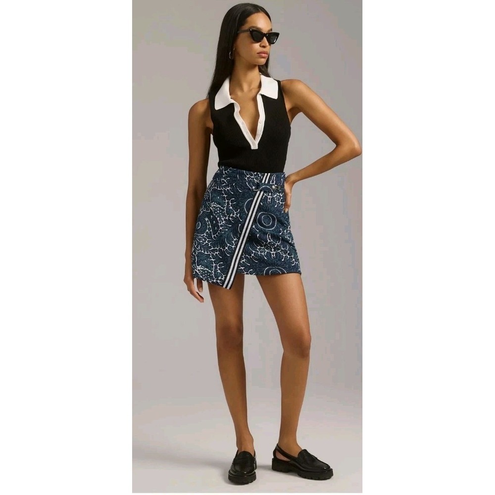 Maeve Anthropologie Women's‎ Mini Wrap Skirt  Blue White Size L